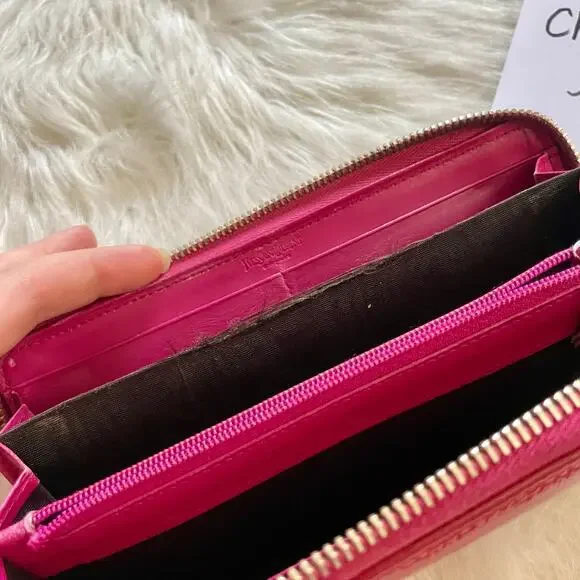 Saint Laurent Wallet YSL Yves Barbie Pink Patent Zip Around Continental Clutch - Picture 12 of 15